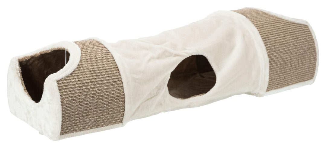 Trixie 43004 Kratztunnel, 110 × 30 × 38 cm, lichtgrau/braun/taupe Zweifach-Höhle mit Tunnel und Krat