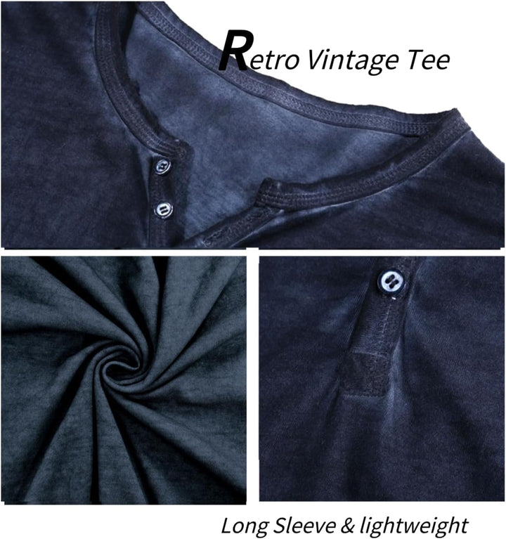 YawYews Henley Shirt Herren Langarm Langarmshirt Herren Longsleeve T Shirt Vintage Tshirt Baumwolle