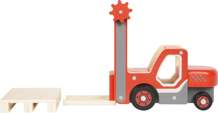 small Foot Gabelstapler mit Palette aus Holz, mit beweglicher Gabel und Seilwinde, Spielfahrzeug für