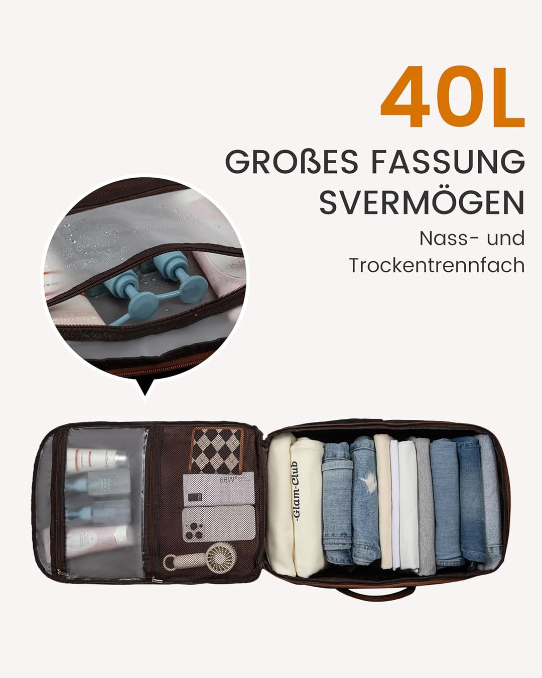 LOVEVOOK Reiserucksack Handgepäck Flugzeug, 40L Reise Rucksack Damen mit 17,3 Zoll Laptopfach, Gross