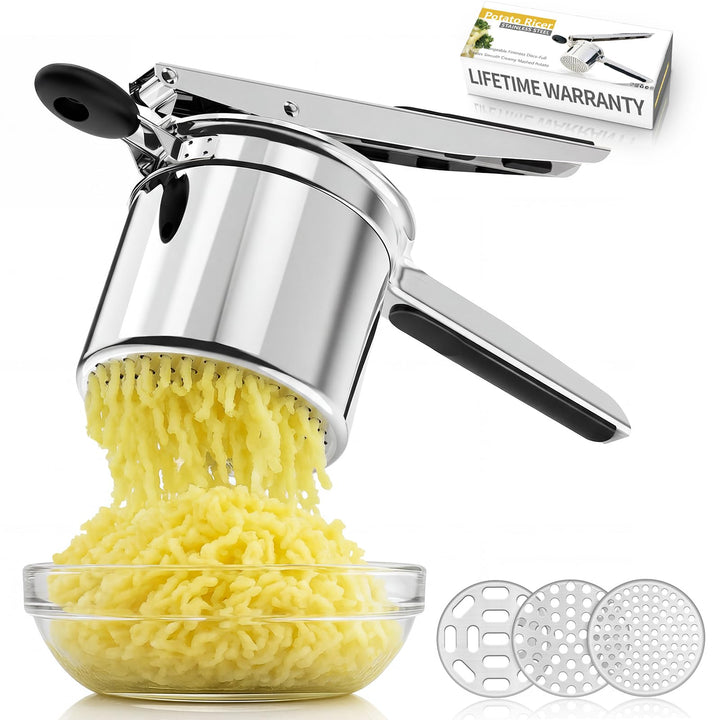 SPEENSUN Kartoffelpresse & Spätzlepresse aus Edelstahl (450ml) | 3 Lochscheiben & rutschfester Silik