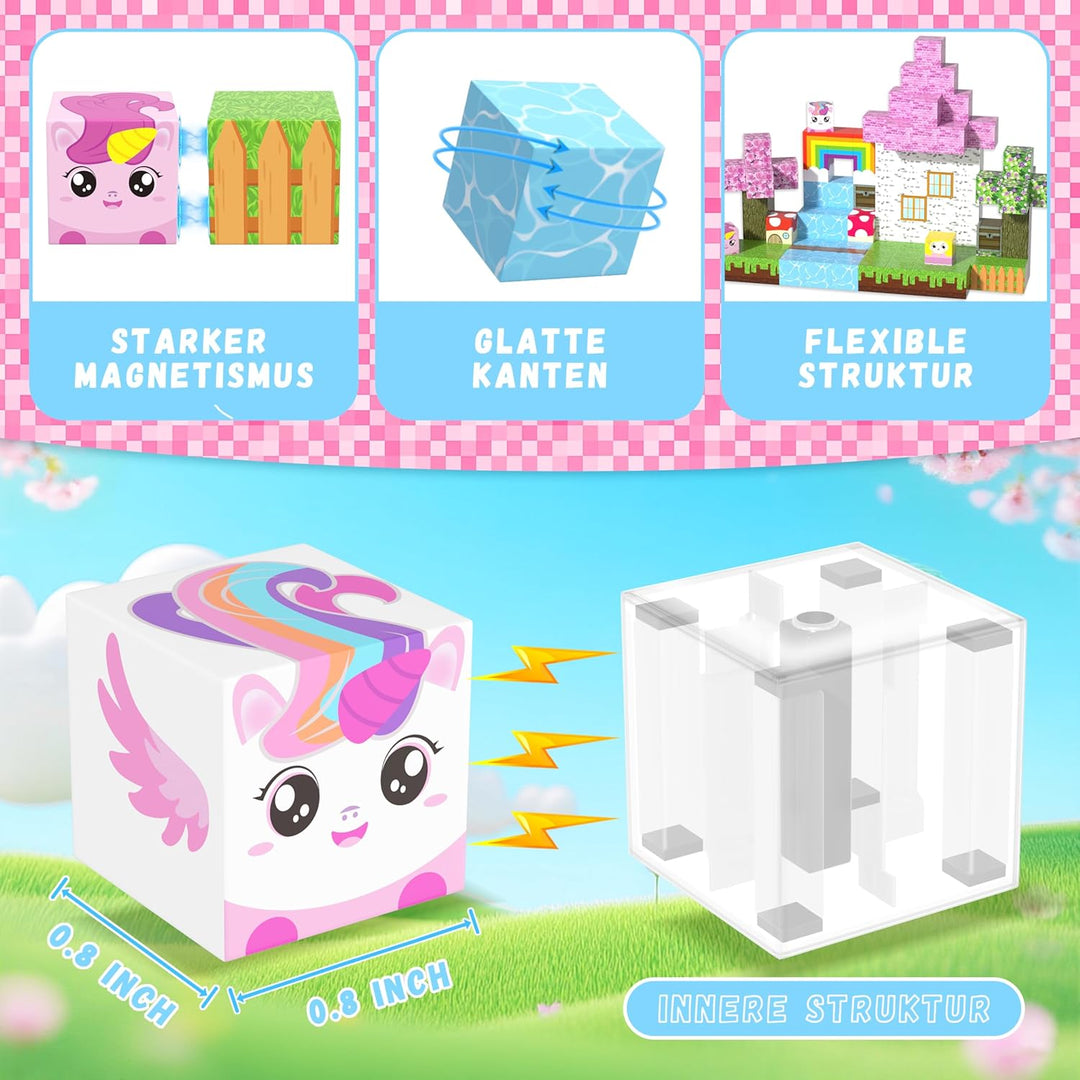Magnetische Bausteine 100PCS - Baue Dein Magisches Einhorn mit Wald, Tieren, Prinzessin & Schloss! F