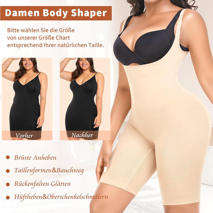 YARRCO Shapewear Damen Body Shaper Bauchweg XXL Beige-Mit Beine, XXL Beige-Mit Beine