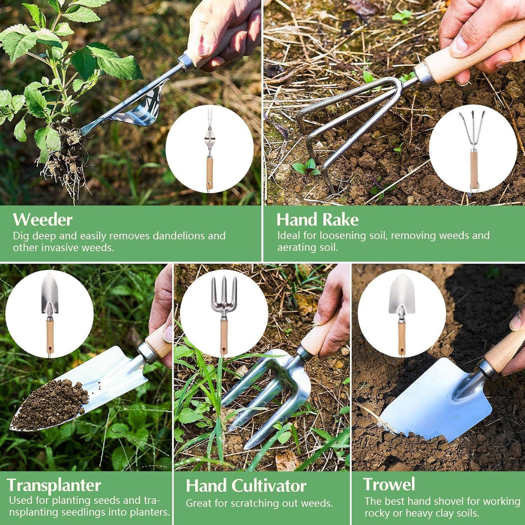 9 Stück Gartenwerkzeug-Set, Edelstahl Gartengeräte mit Tragetasche, Rostfreies und ergonomisches Gar