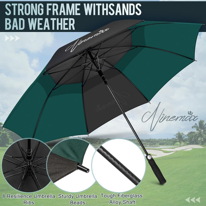 NINEMAX Golf Regenschirm Gross Sturmfest XL/XXL, Grosser Regenschirm Sturmfest Stabil, Golfschirm Gr