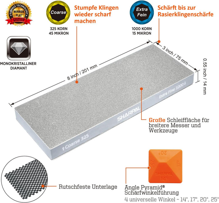 SHARPAL 168H Diamant Schleifstein Grob 325 / Extrafein 1000 Doppelseitig Wetzstein – Professioneller