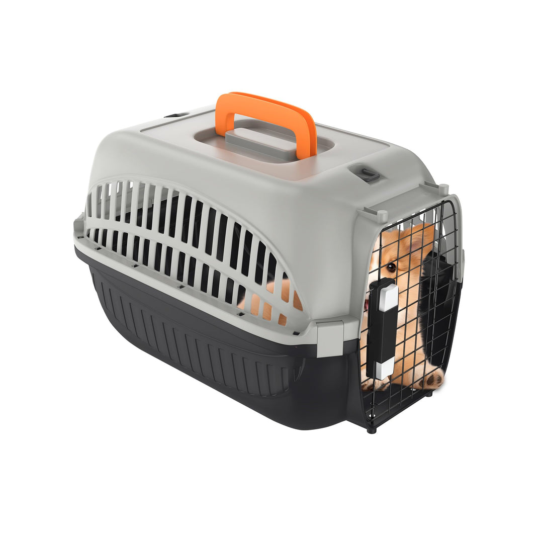 Hundebox Transportbox Katze 48x32x32 cm Katzentransportbox Hundetransportbox aus Kunststoff mit Eise