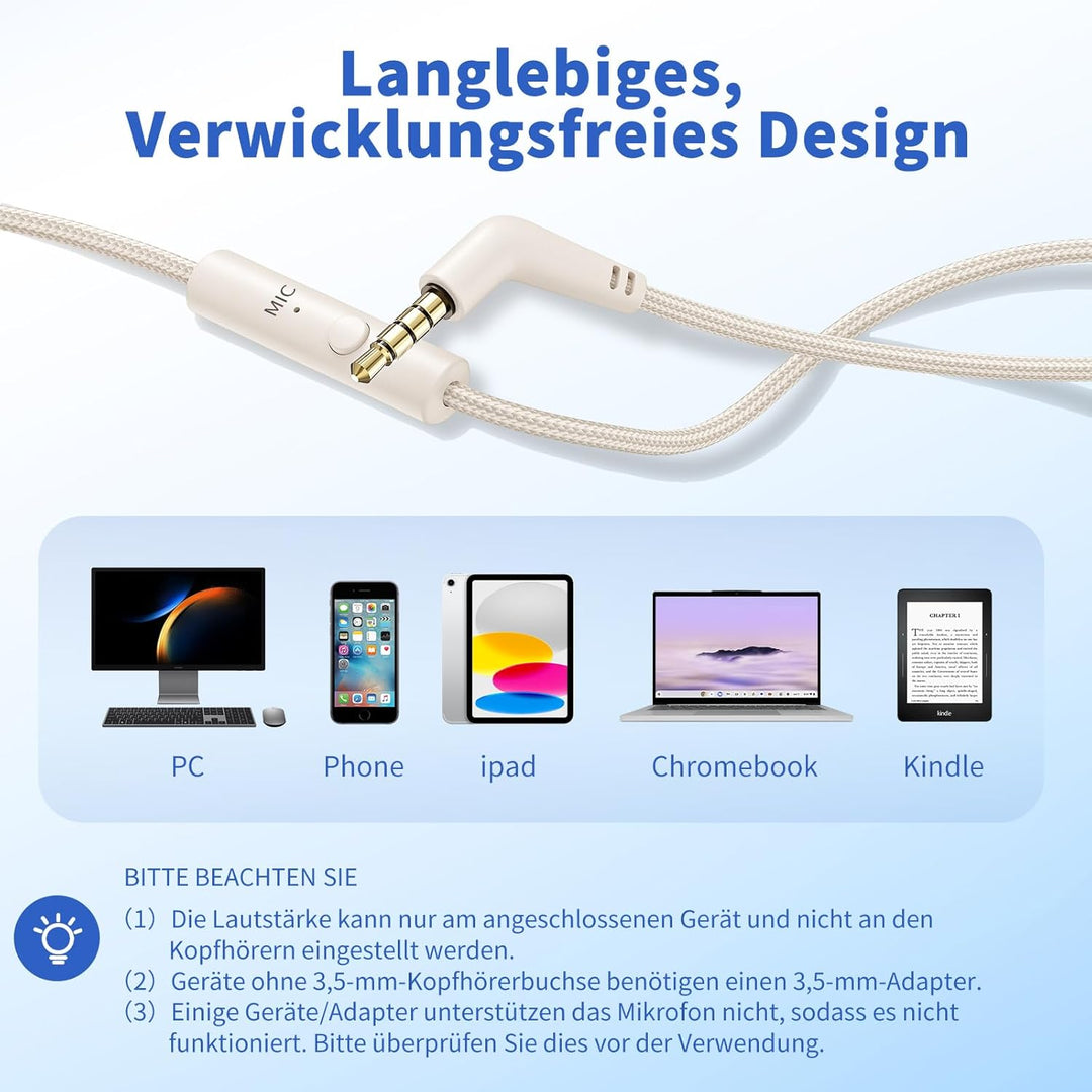Kopfhörer mit Kabel und Mikrofon, Over-Ear Kabelkopfhörer mit 3,5mm Klinkenstecker, Faltbar Kabelgeb