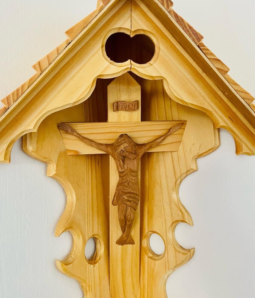 DARLUX Handgefertigter Herrgottswinkel Wand-Eck-Kruzifix-Ikone Holz Kreuz Ecke Schrein Jesus Christu