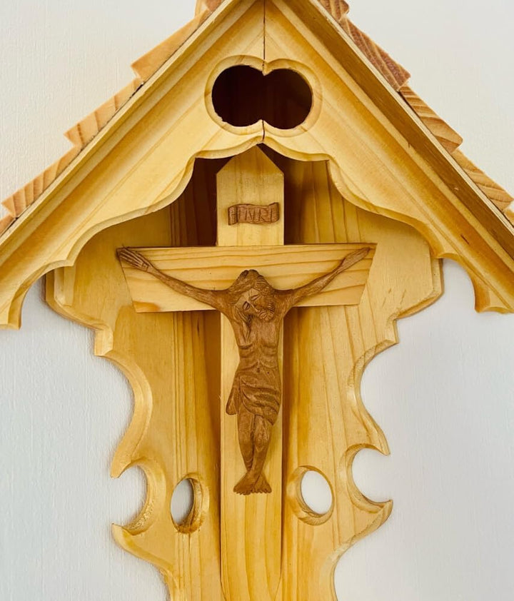 DARLUX Handgefertigter Herrgottswinkel Wand-Eck-Kruzifix-Ikone Holz Kreuz Ecke Schrein Jesus Christu