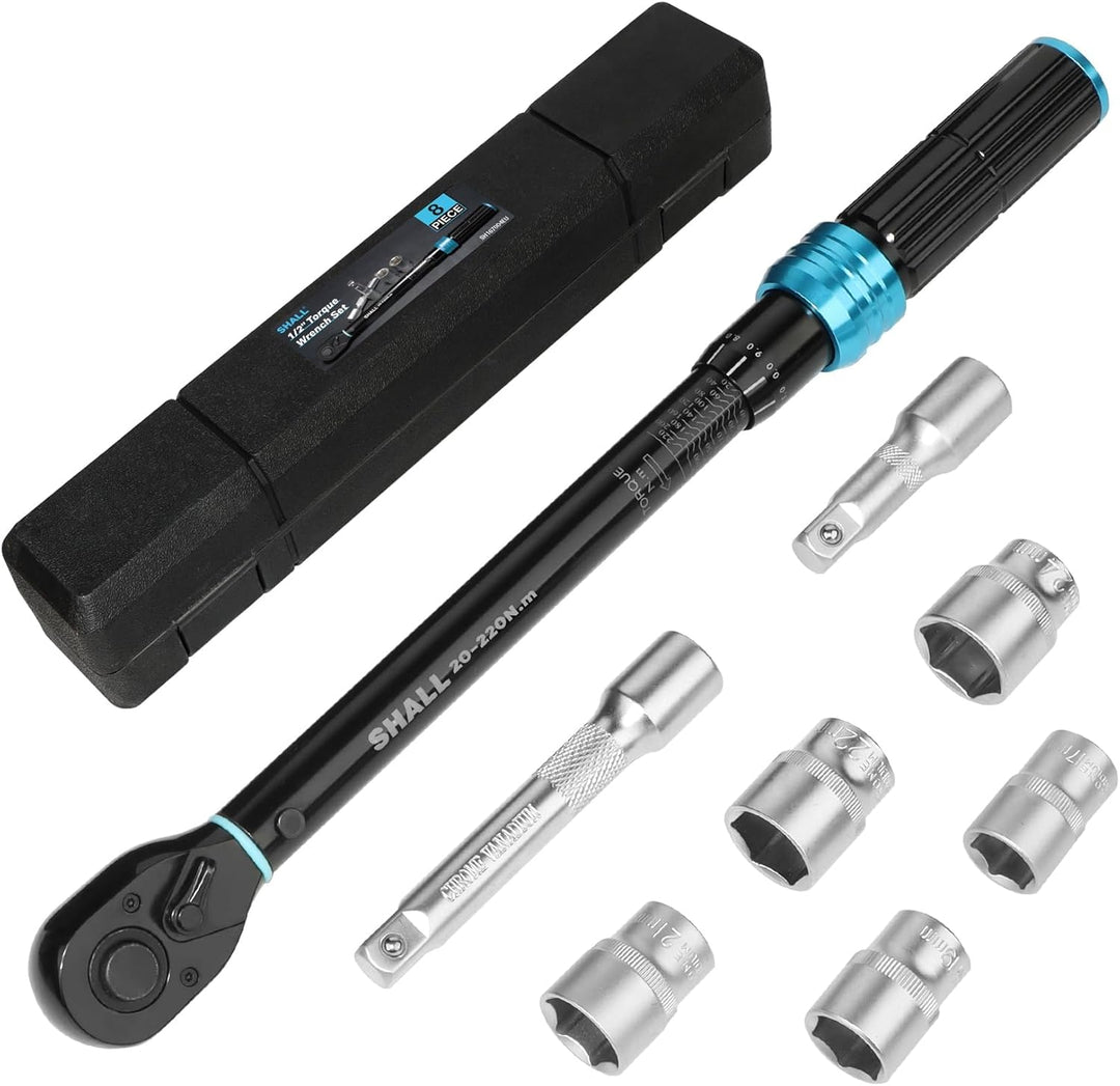 Shall 7-Piece 1/2" Torque Wrench Set, (20-220Nm), Suitable for car and motorcycle maintenance,With e