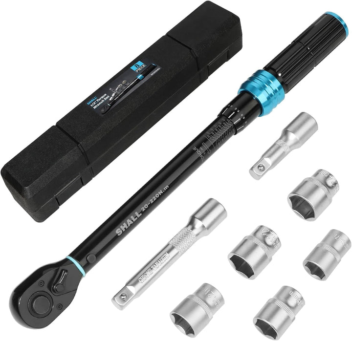 Shall 7-Piece 1/2" Torque Wrench Set, (20-220Nm), Suitable for car and motorcycle maintenance,With e
