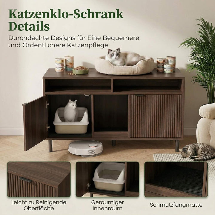 Katzenklo Schrank für 2 Katzen mit Sandauffangmatte, XXL Sideboard für Katzentoilette Versteckt, Mul