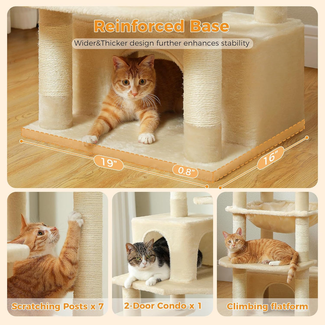 PAWZ Road Grosser Katzenbaum, 164 cm Katzenturm für grosse Katzen, Katzenhaus mit Sisalüberzogenen K