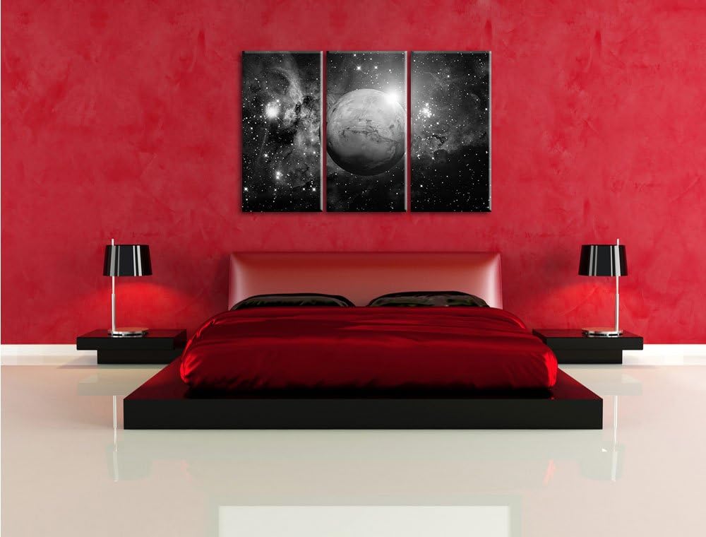 Pixxprint Planet Mars im Universum / 3-Teilig/Gesamtmass 120cm Leinwandbild bespannt auf Holzrahmen/