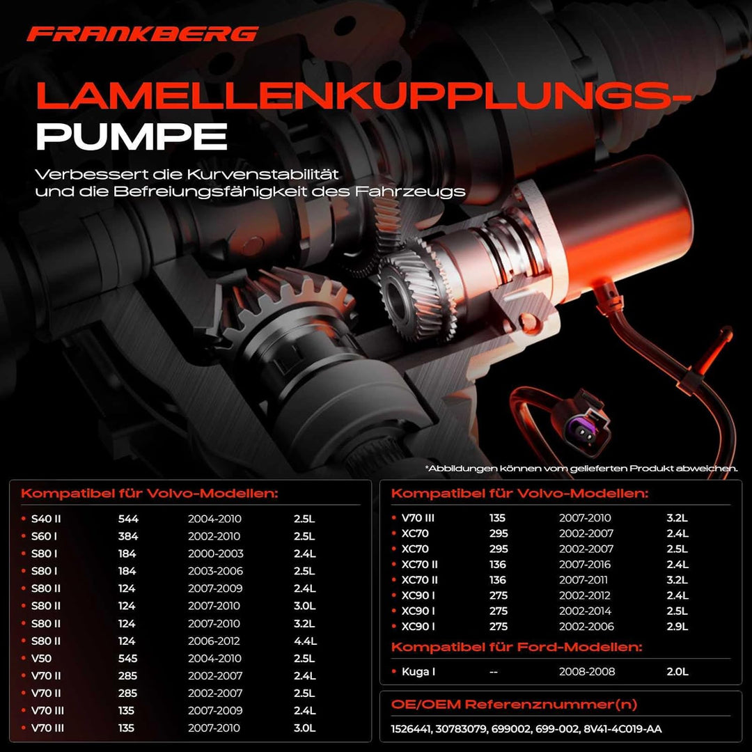 Frankberg Pumpe Vorladepumpe AWD für Kuga I S40 II 544 S60 I 384 S80 I TS XY S80 II 124 V50 545 2.0L