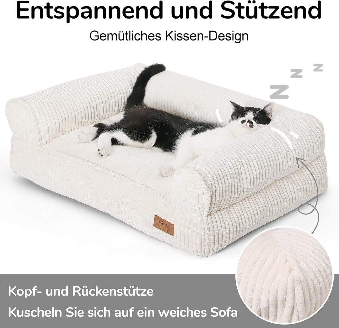 FUKUMARU Katzensofa Bett, Corduroy Gemütliches Katzenbett für drinnen mit abnehmbarem waschbarem Bez