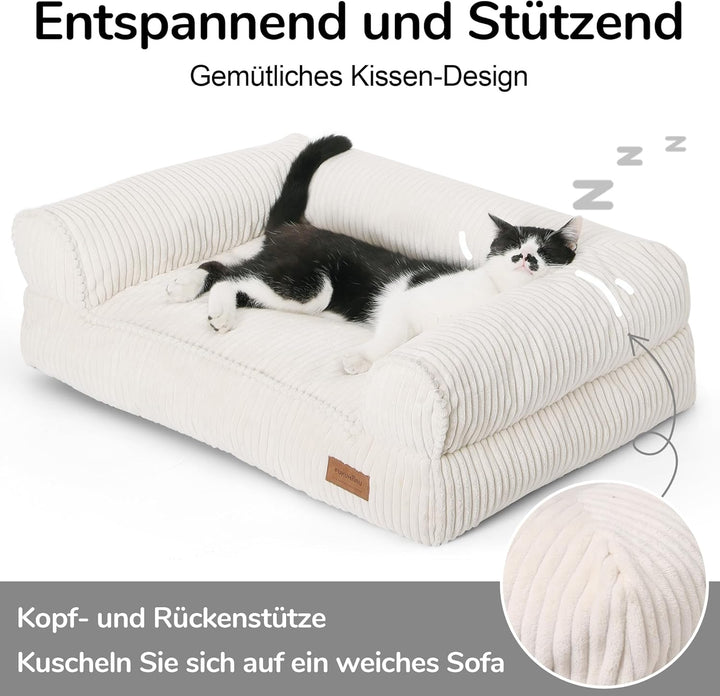 FUKUMARU Katzensofa Bett, Corduroy Gemütliches Katzenbett für drinnen mit abnehmbarem waschbarem Bez