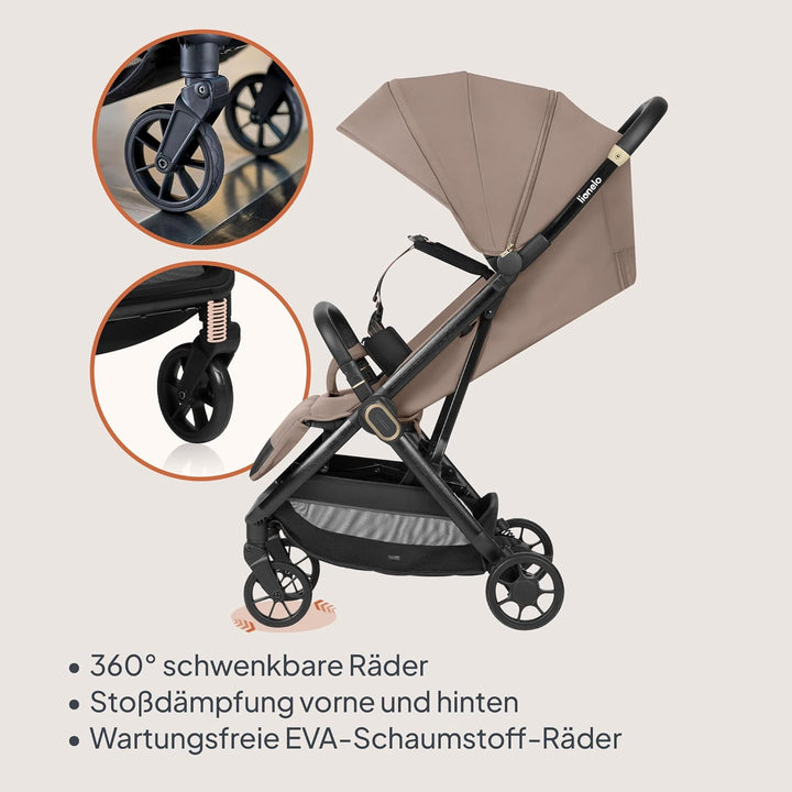 Lionelo Buggy Bess bis 22 kg von 6 Monaten bis 4 Jahren 360°-PU-Schwenkräder, Einhand-Klappfunktion,