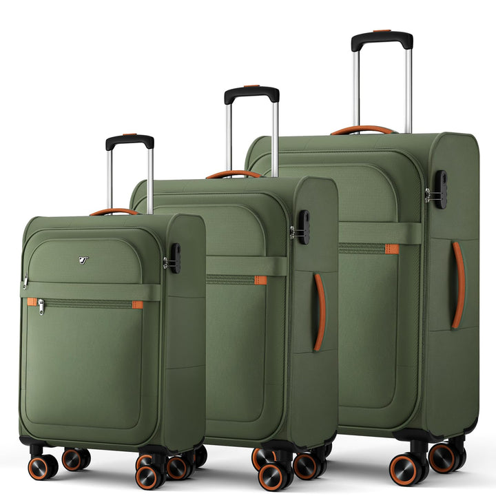 Stoff Koffer Set 3-teilig - Weichschalen Koffer Trolley - Reisekoffer mit 4 Rollen & Zahlenschloss -