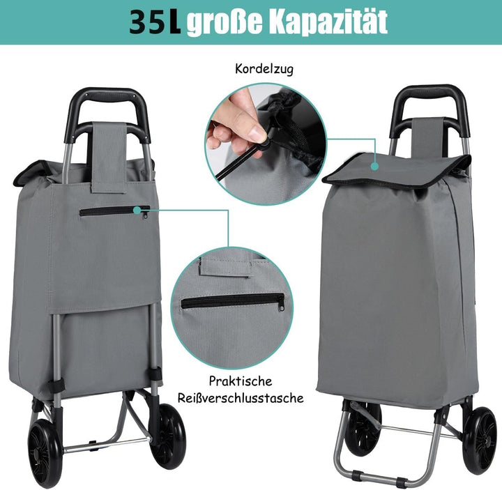 COSTWAY 35L Einkaufstrolley klappbar, Einkaufswagen mit Rollen, Einkaufsroller mit abnembarer Einkau