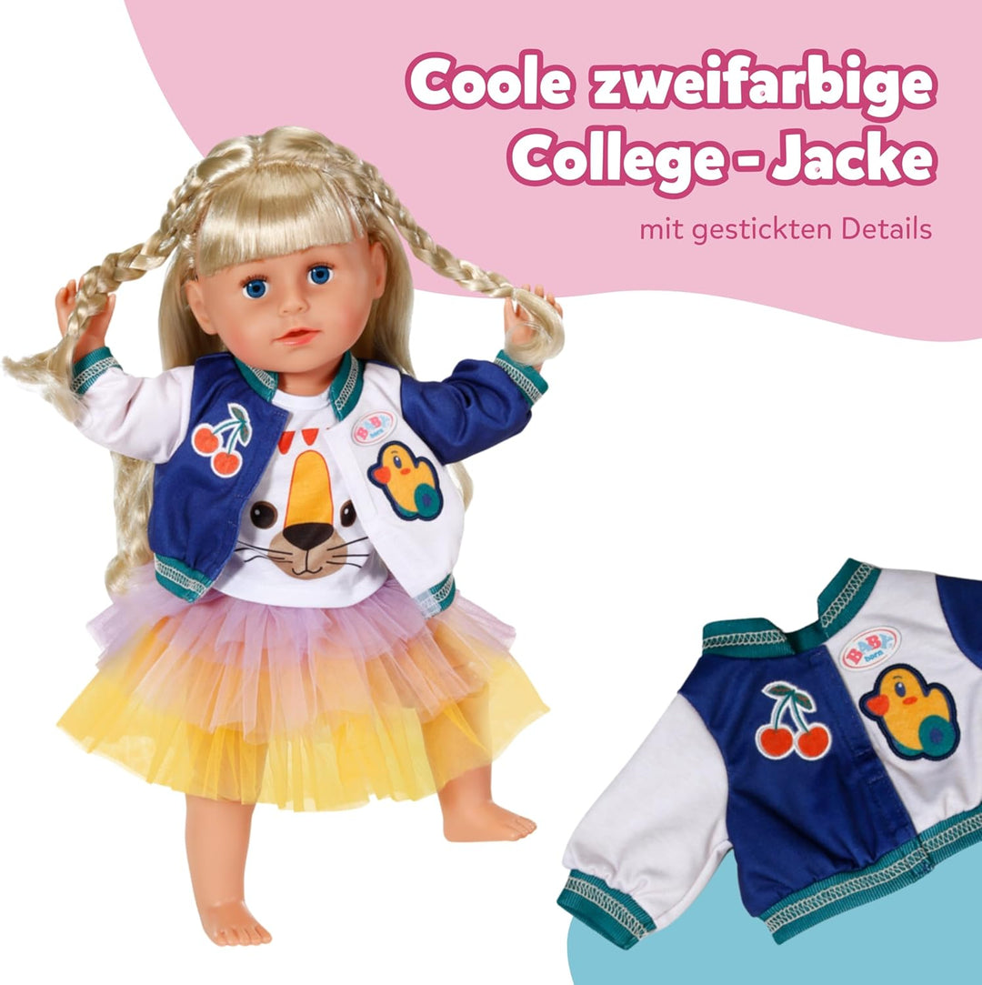 BABY Born Tutu-Outfit - Mit Buntem Tutu-Rock, T-Shirt &amp; Jacke im College-Stil - Hochwertiges Puppenz