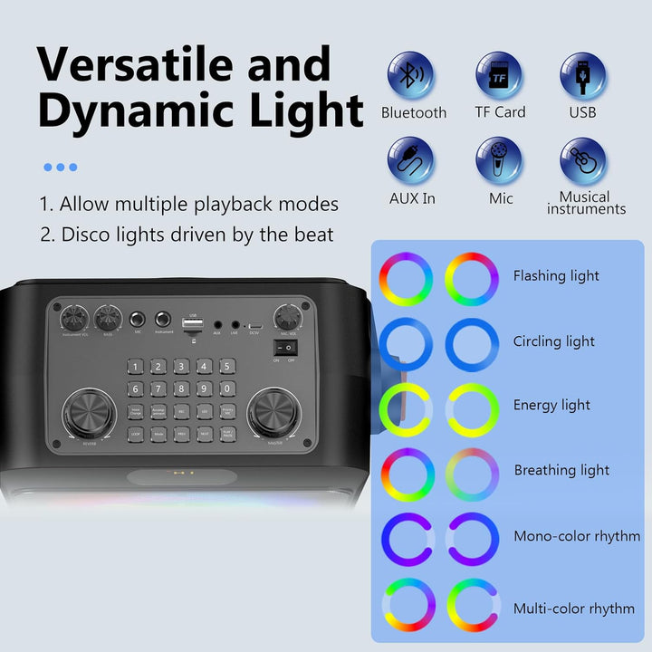 JYX Karaoke Machine mit 2 Mikrofones, Tragbaren Bluetooth Lautsprecher mit RGB-Licht, Karaoke Anlage