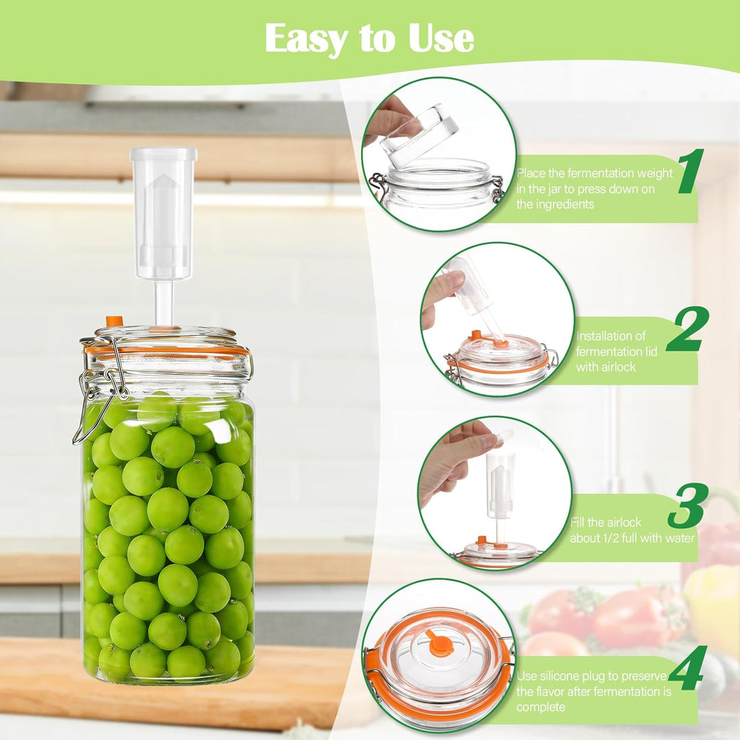 2 Stück Fermentierglas,1000ml Fermentationsglas mit Deckel, Einmachglas mit Gärventi &amp; Gewicht, Ferm