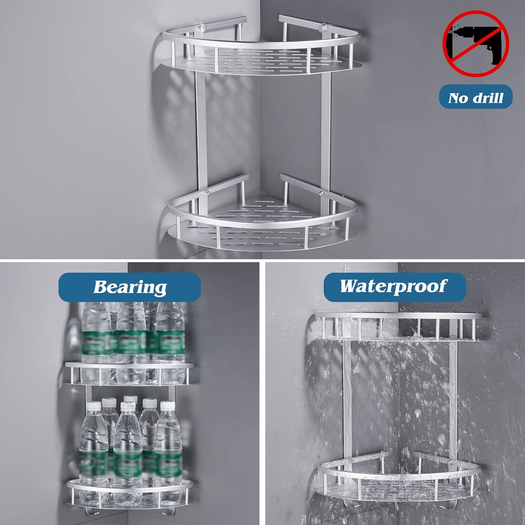 GERUIKE Duschkorb Ohne Bohren Ecke - Badezimmer Regal Silber - Duschregal Ecke Badezimmer Organizer,