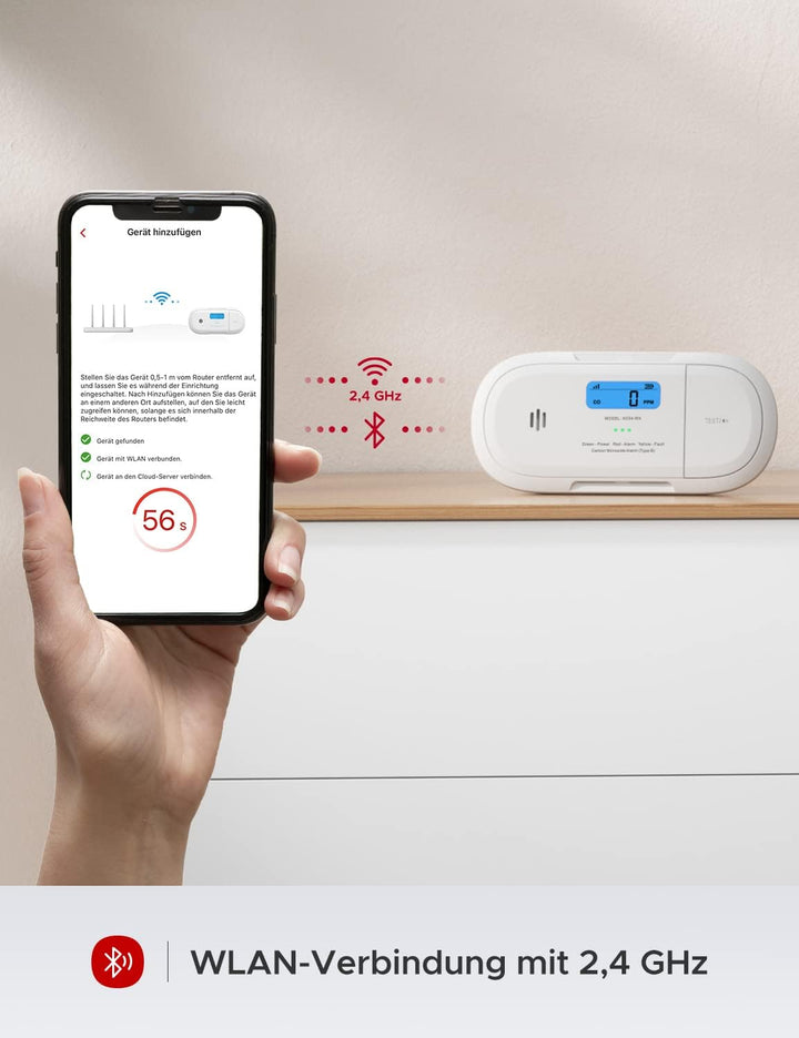 X-Sense Smart-Kohlenmonoxidmelder, WLAN-Kohlenmonoxidmelder, Echtzeit-Push-Benachrichtigungen über X