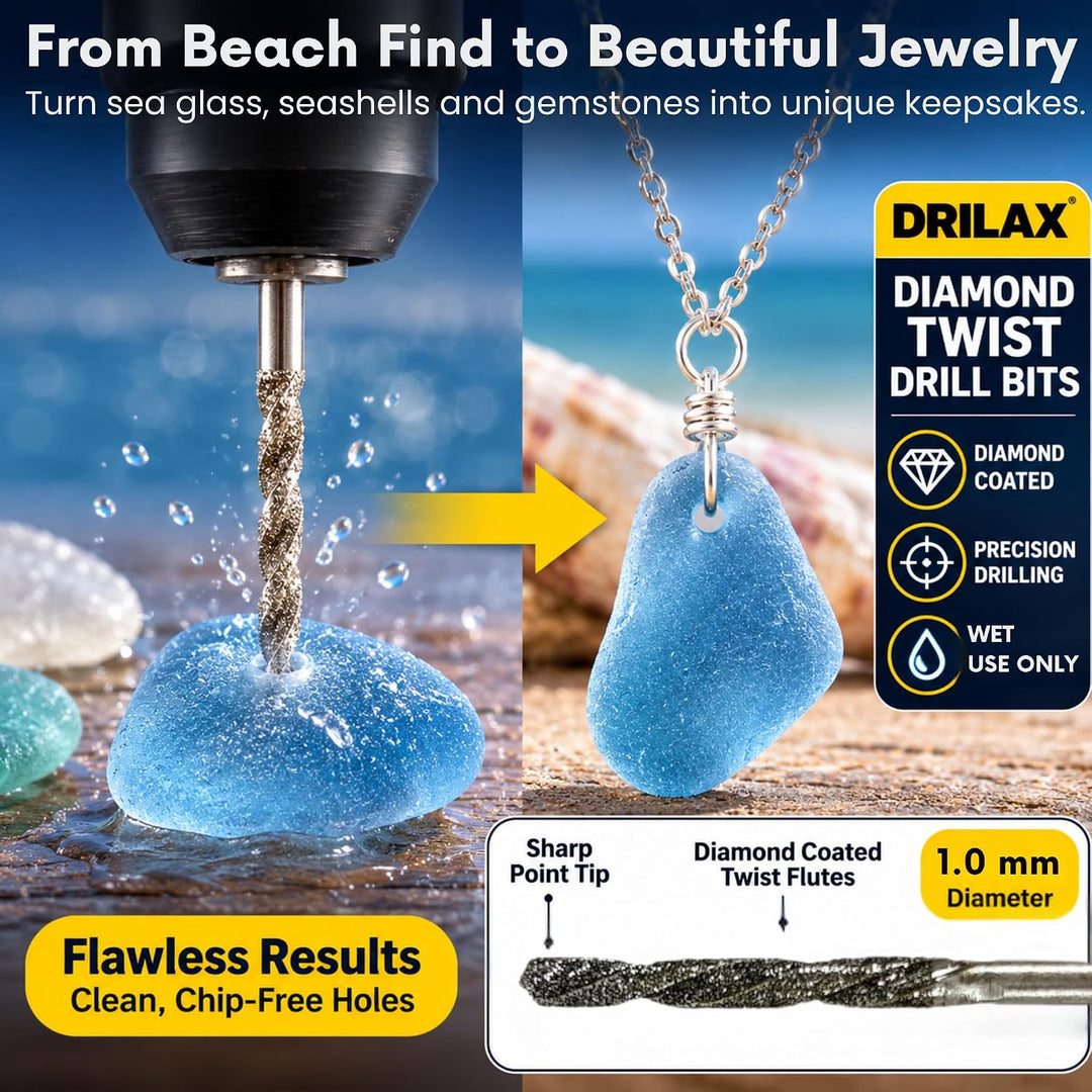 Drilax 1mm Diamantbohrer Set – Diamantbeschichtete Mikro Bohrer für Schmuck, Glas, Muscheln, Edelste