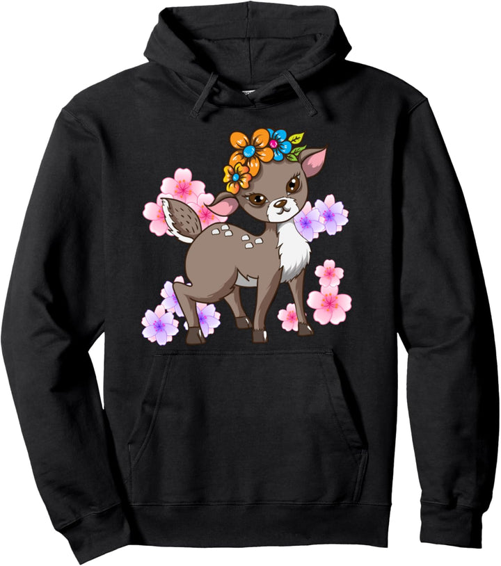 Süsses Reh Süsse Rehe Hirsch Wild Rotwild mit Blumen im Wald Pullover Hoodie