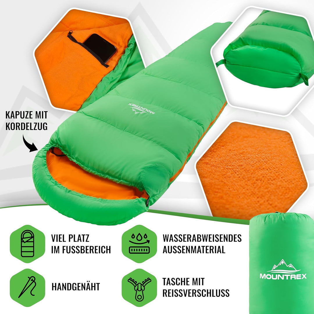 MOUNTREX® Kinderschlafsack - Tragbar wie ein Rucksack - Schlafsack für Kinder (175 x 70 x 45 cm) - O
