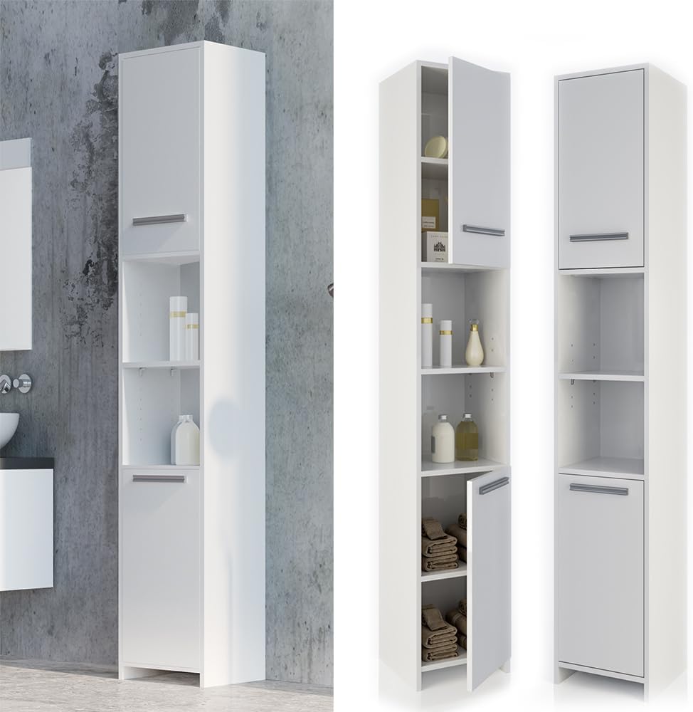 Vicco Badschrank Kiko, Weiss, 30 x 190 cm Weiss 30 cm x 190 cm x 30 cm, Weiss 30 cm x 190 cm x 30 cm