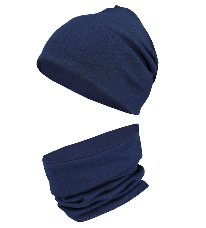 TupTam Unisex Kinder Beanie Mütze Schlauchschal Set, Dunkelblau