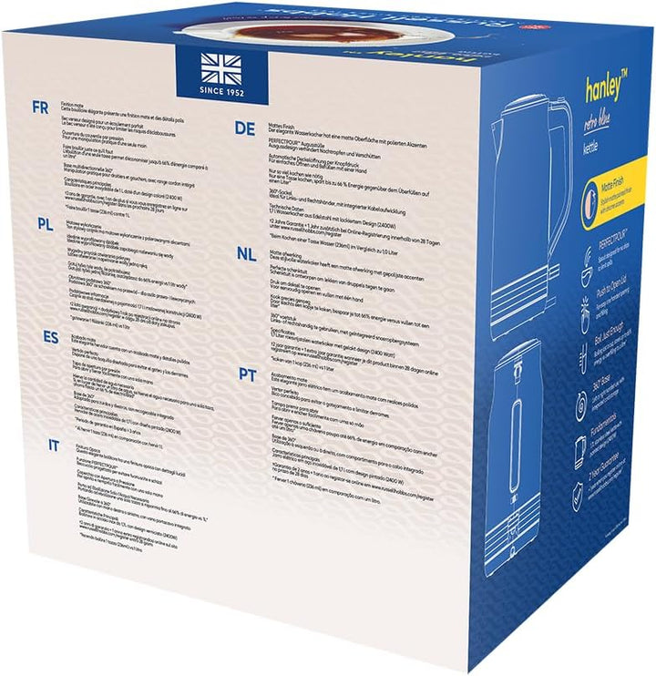 Russell Hobbs Wasserkocher [1,7L, 2400W] Hanley Retro Jasmine (Edelstahl, Vintage Design, Perfect Po