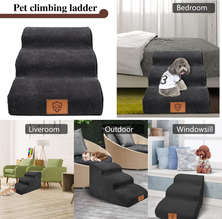 Hundetreppe 3 Stufen, rutschfeste Haustiertreppe für Kleine Hunde, Waschbarer Hundetreppe 40cm Hoch,