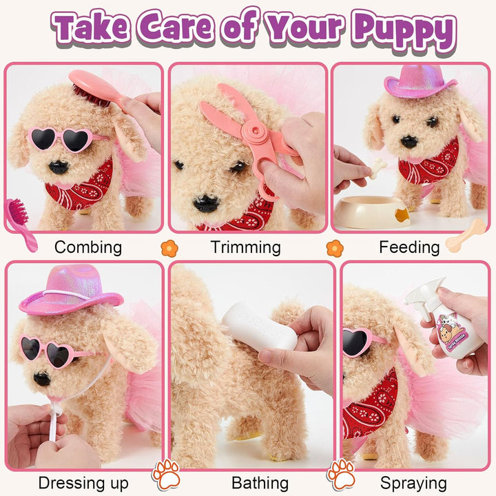 Toyssa Spielzeug Hund der Läuft Bellt Schwanzwedeln mit Leine, Interaktives Haustier Rollenspiel Anz