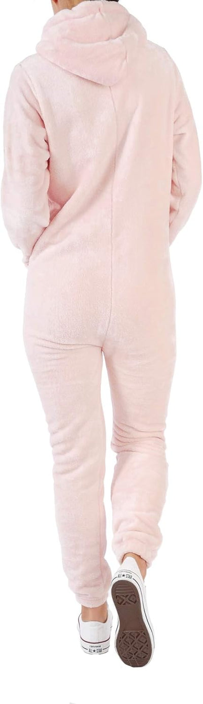 Finchgirl F2001 Damen Jumpsuit Teddy Fleece Einteiler Overall Anzug Flauschig L Rosa, L Rosa