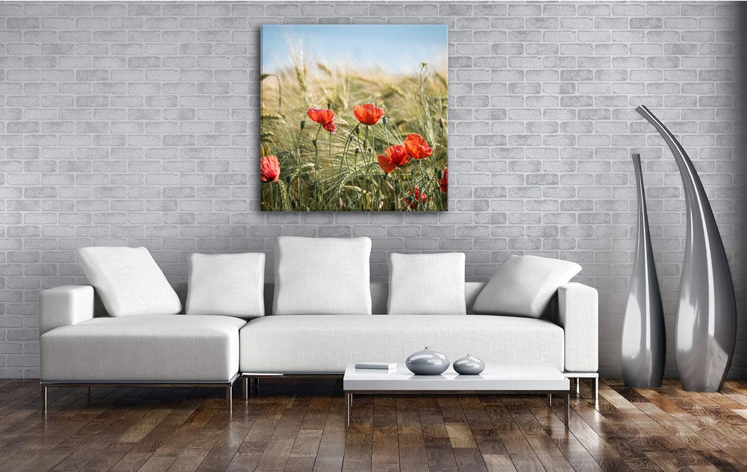 deyoli zarte Mohnblumen im Getreidefeld Format: 70x70 als Leinwand, Motiv fertig gerahmt auf Echthol