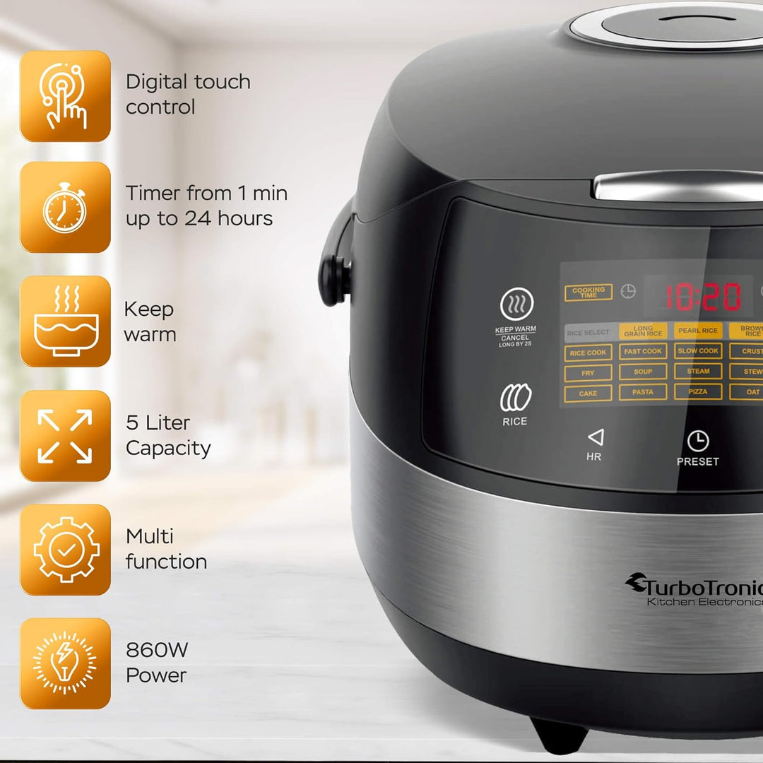 TurboTronic TT-DMC22 Multikocher | 5L Kapazität | 15 Programme | 860W Elektrischer Schon- und Dampfg