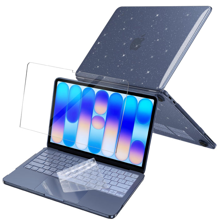 NEWZEROL Hülle + 3 Stück Schutzfolie Kompatibel für MacBook Neo, Glitzer Hülle + Gehärtetes Glas + T