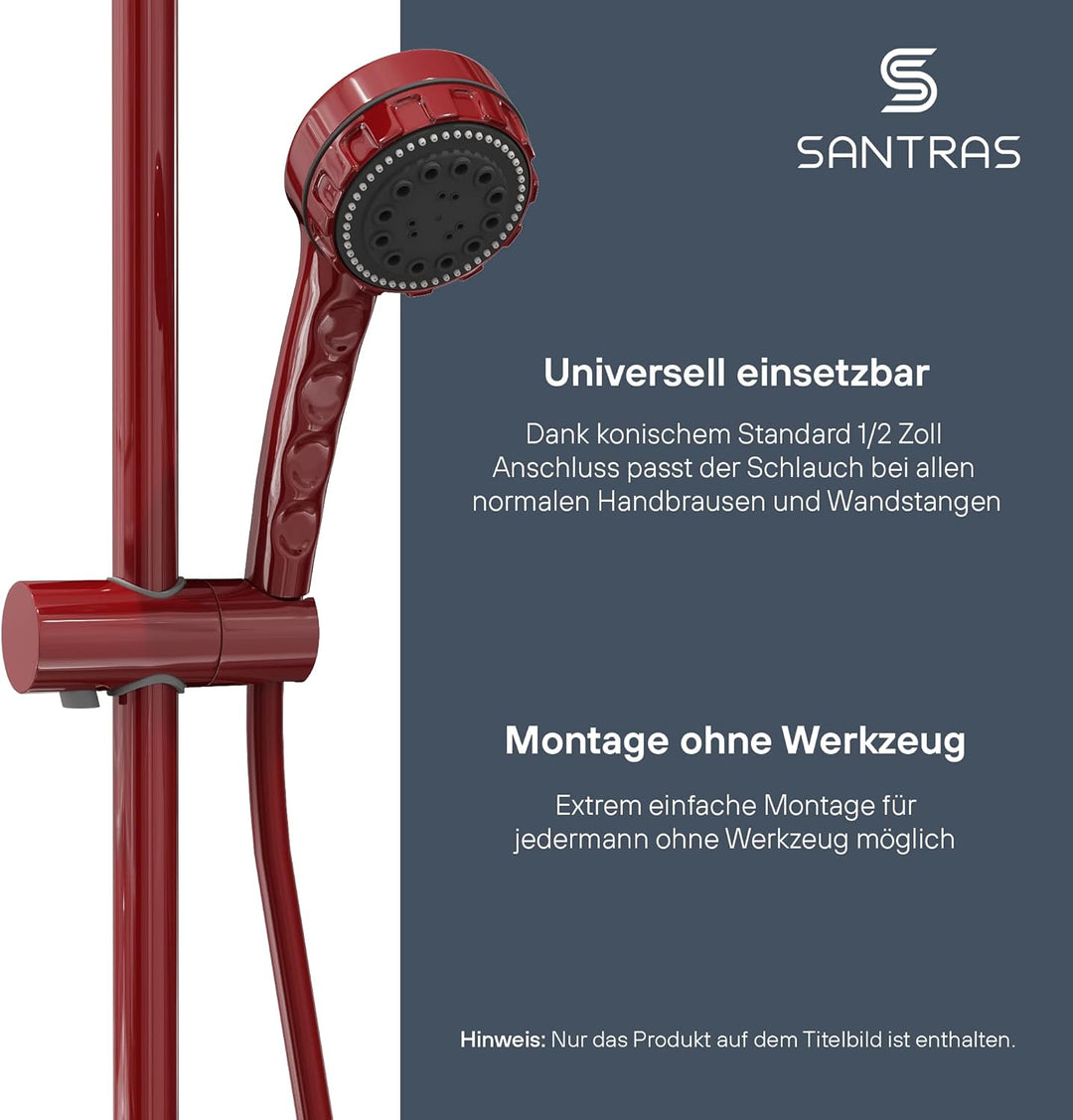SANTRAS® Duschschlauch PREMIUM Rot 1,25 m mit Durchflussbegrenzer – Besonders flexibler Brauseschlau