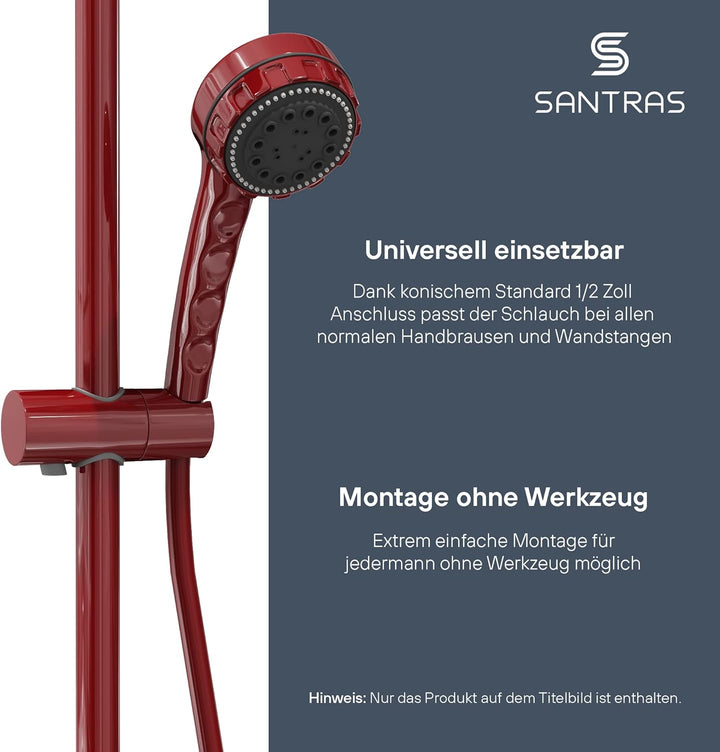 SANTRAS® Duschschlauch PREMIUM Rot 2,00 m mit Durchflussbegrenzer – Besonders flexibler Brauseschlau