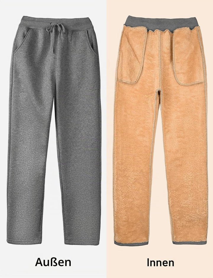 Gefütterte Jogginghose Damen Warm Fleece Freizeithose Winter Thermo Fleecehose High Waist Sweathose