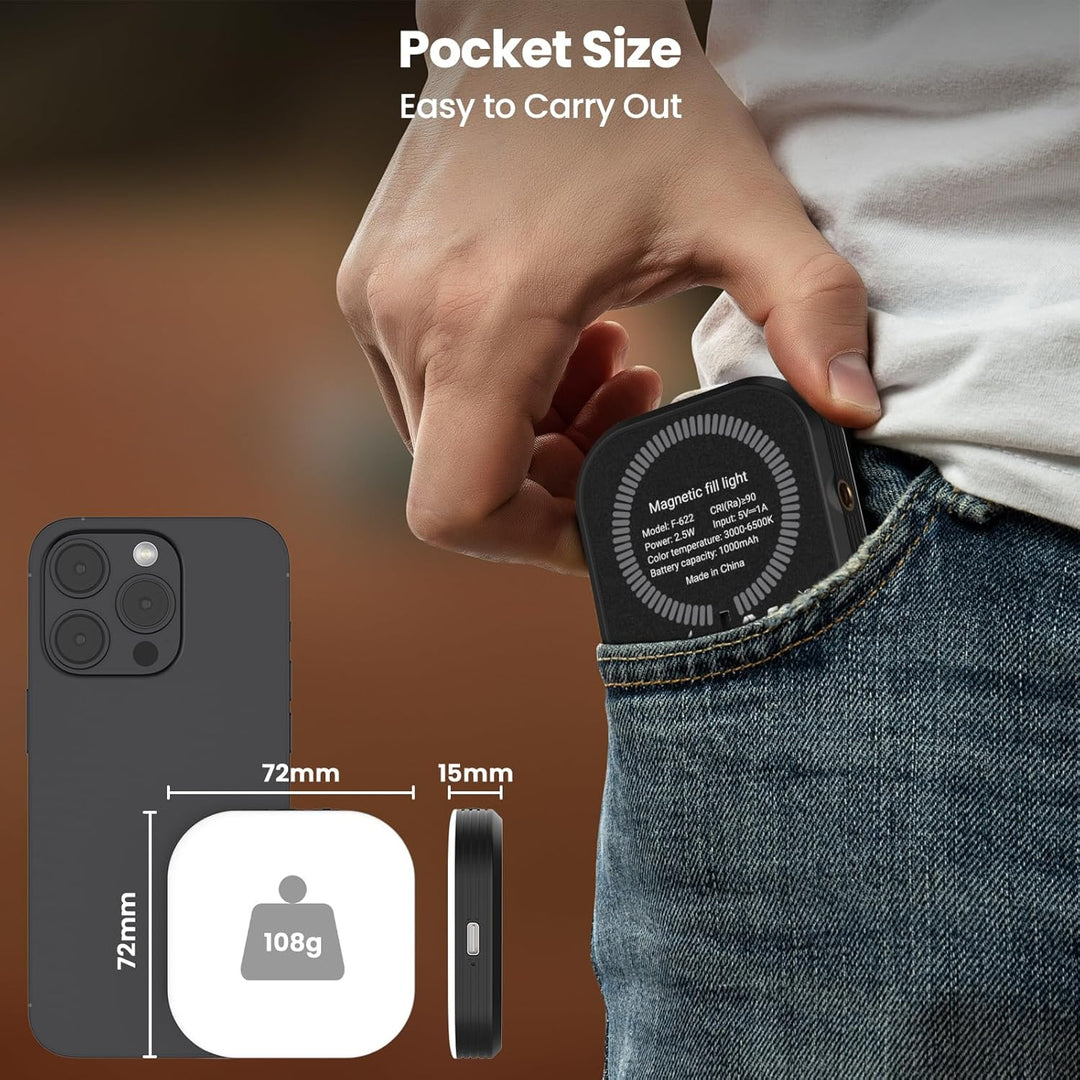 LUXSURE Handy Licht für iPhone, Klein Ringlicht mit Akku, Mini Ringlicht Handy, Tragbares Handylicht