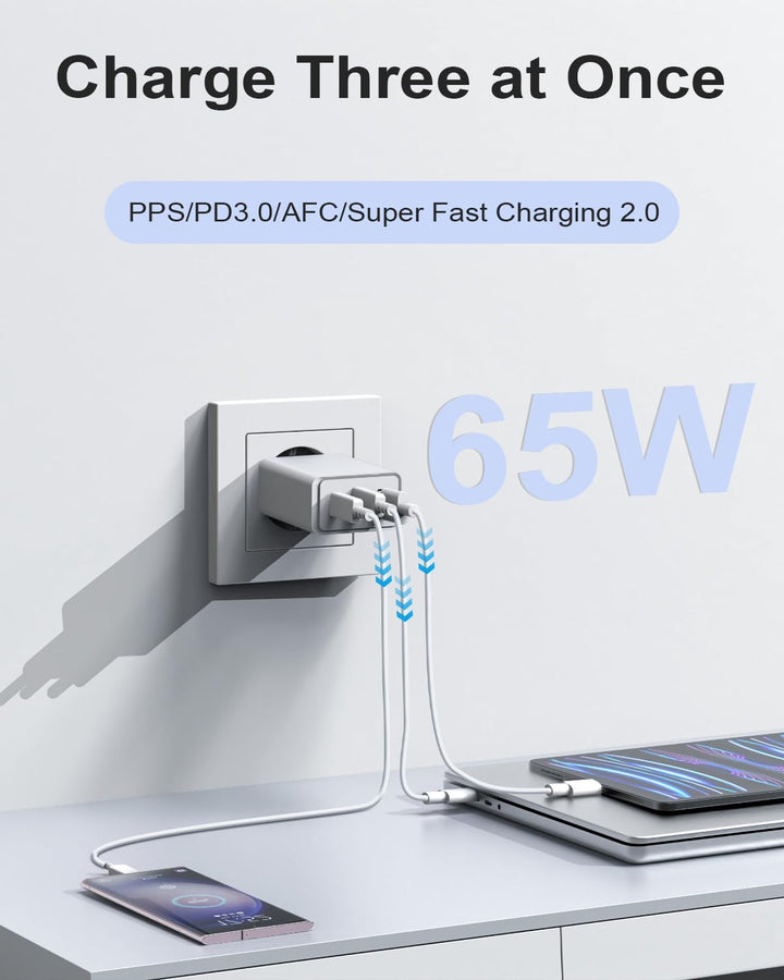 65W USB C Ladegerät, Schnellladegerät 2.0 für Samsung Galaxy S23, S23 Ultra, S22, S22 Ultra, Tab S9+