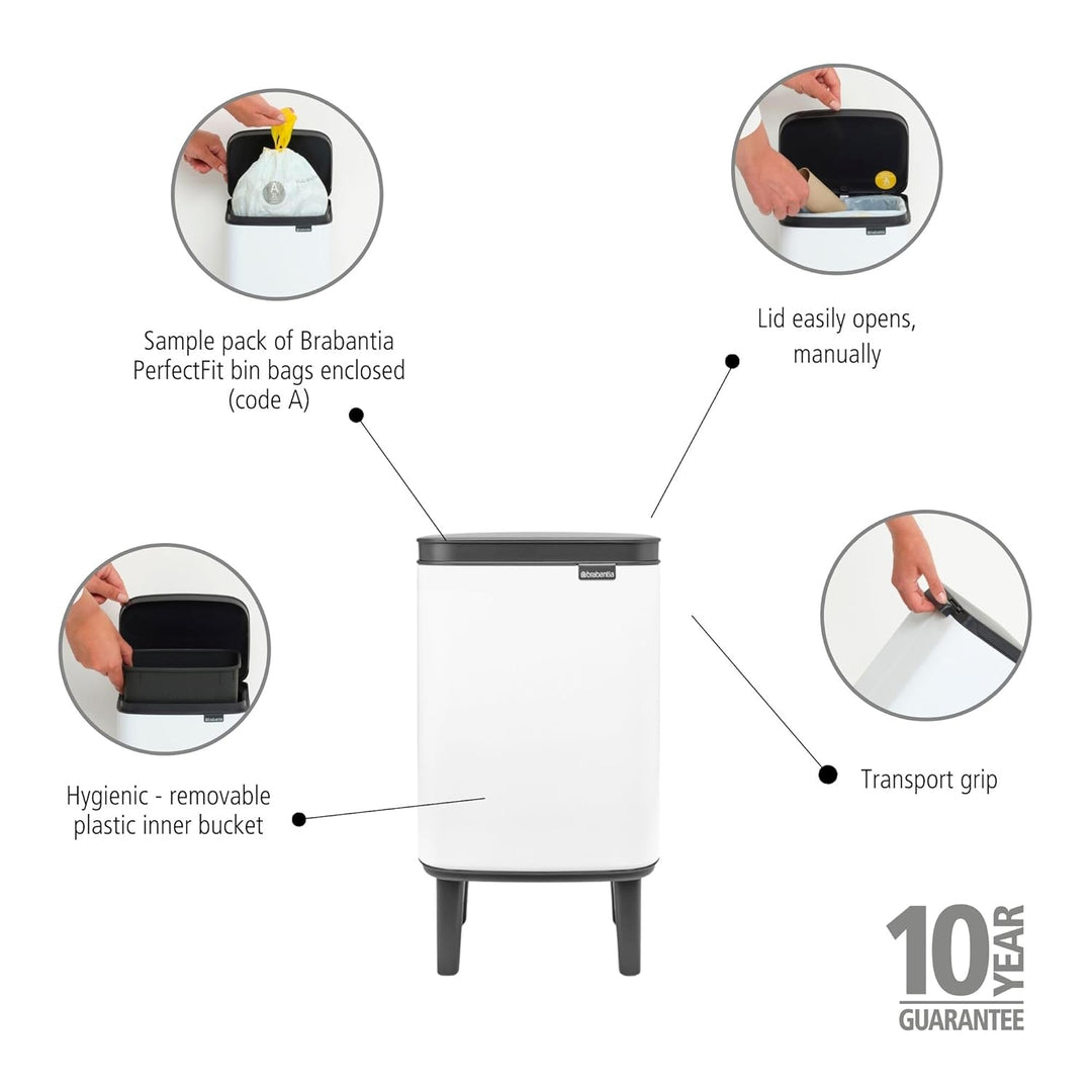 Brabantia - Mülleimer Bo Hi 4L mit Soft-Close-Deckel, herausnehmbarem Inneneimer und Transportgriff