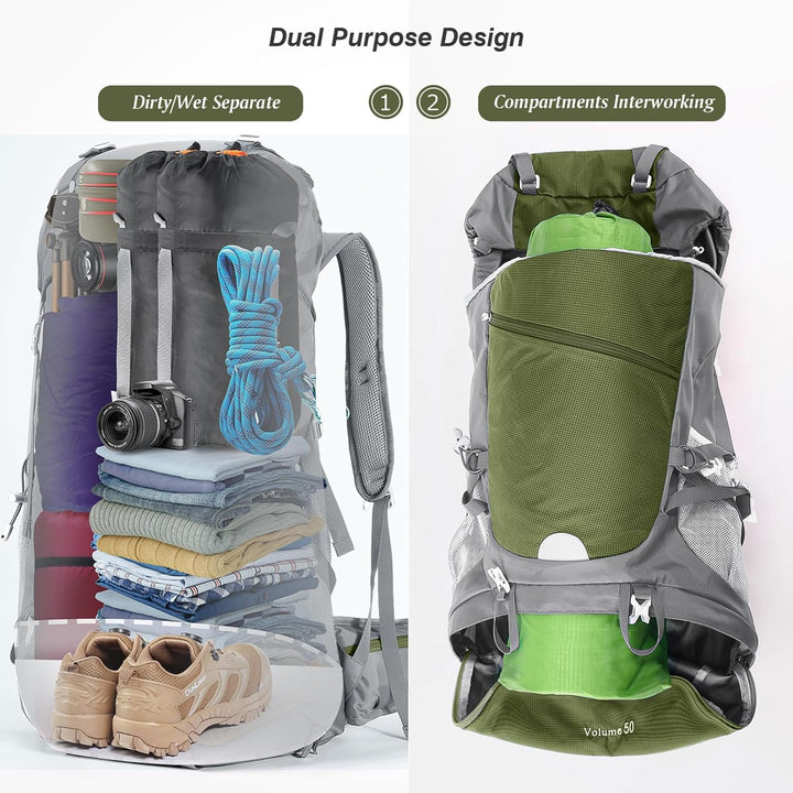 HOMIEE Wanderrucksack 50L, Herren Damen Wasserdichter Trekkingrucksack Reiserucksack Outdoor Wandern