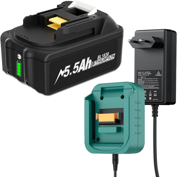 Ladegerät 18v mit Akku für Makita BL1830B BL1840 BL1850 BL1850B BL1860 BL1860B BL1815 LXT-400,18V 55